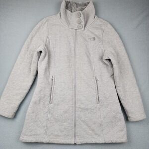 The North Face Coat Womens Large Gray Quilted Fleece Lined Full Zip Mid Length